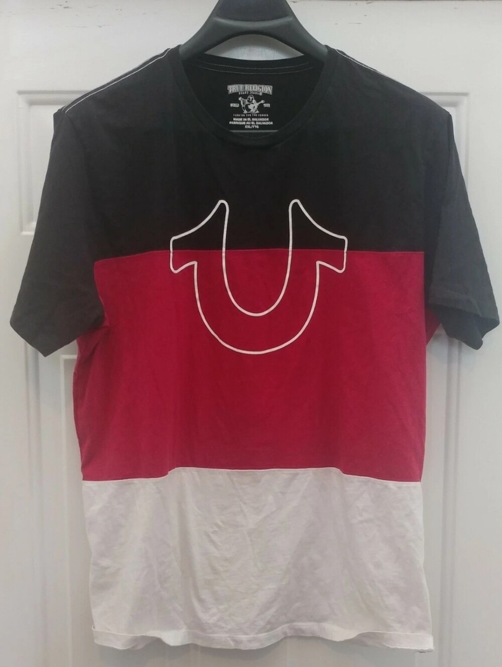 TRUE RELIGION MENS RED-BLACK-WHITE COTTON BIG LOGO SHORT SLEEVE T-SHIRT SIZE 2XL